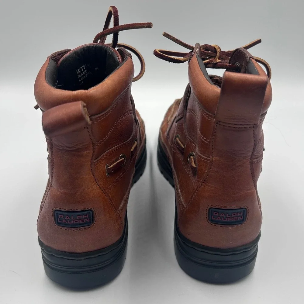 Ralph Lauren Polo Sport Brown Leather Buckle Strap Hiking Boots WT2142 Mens 9B